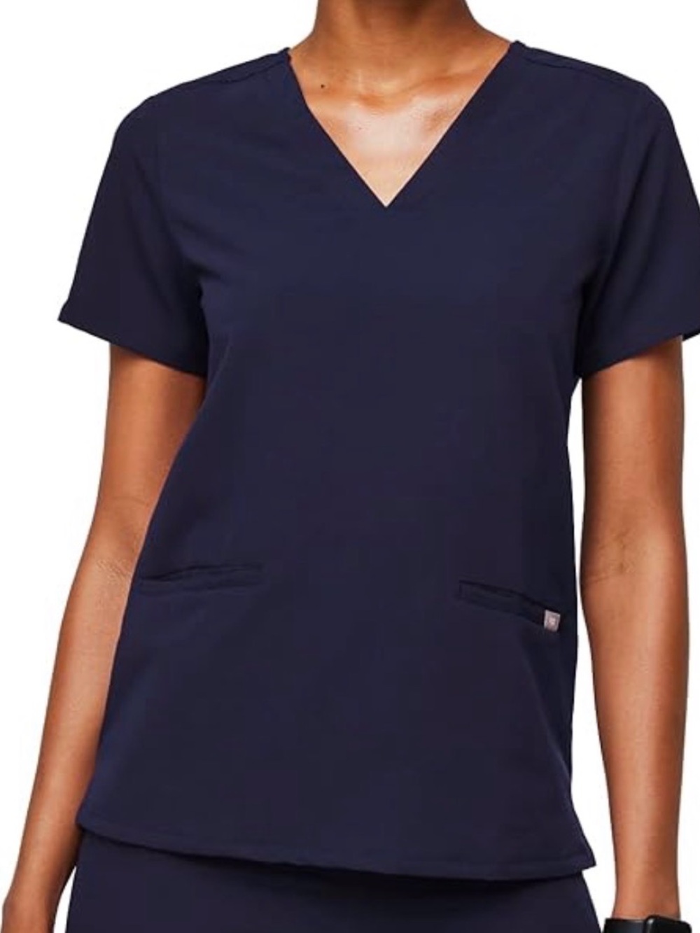 Figs Casma V Neck Pocket Scrub Short Sleeve Navy Top Large